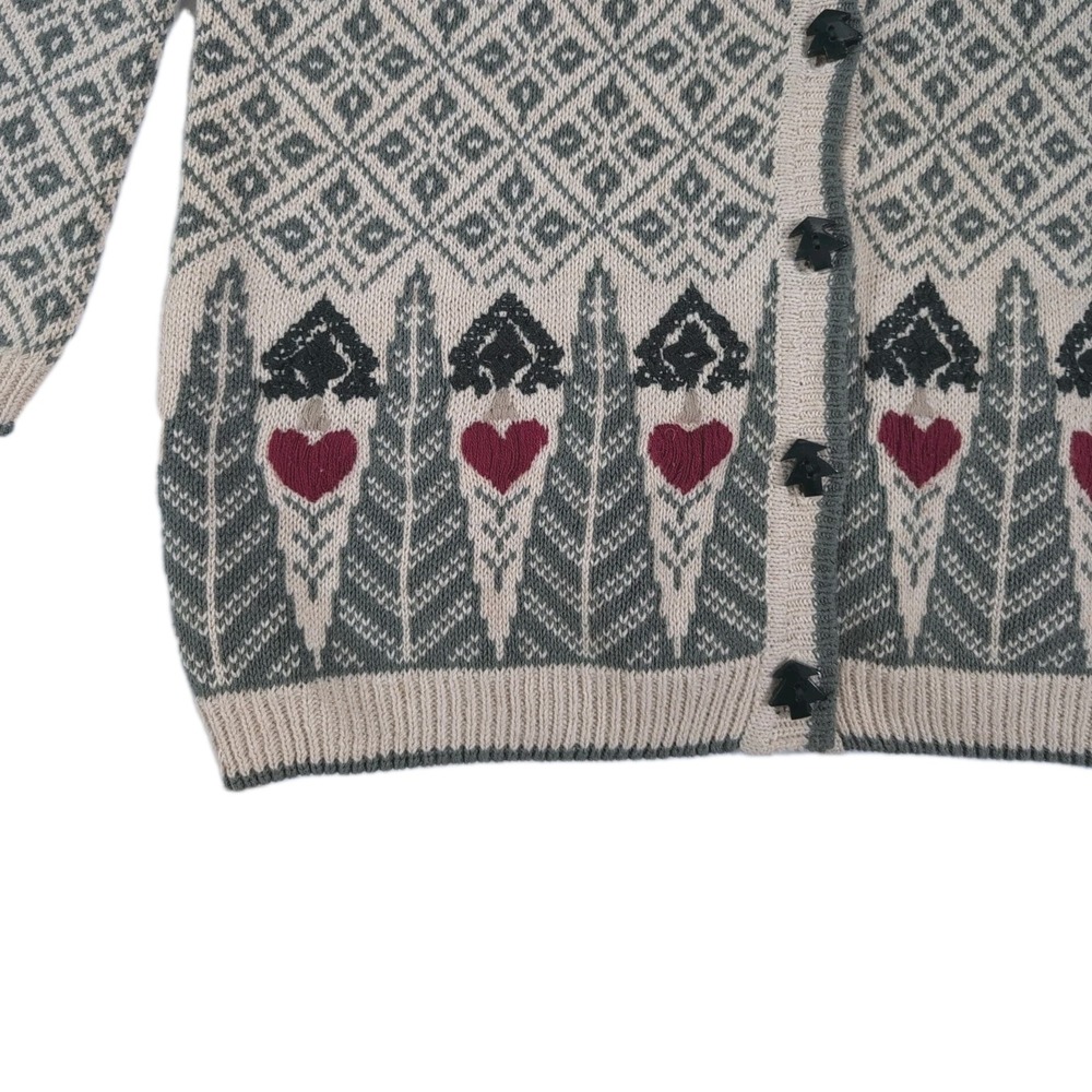 WOOLRICH Folk Art Country Tree Button Embroidered Cardigan Sweater Large - Picture 3 of 6